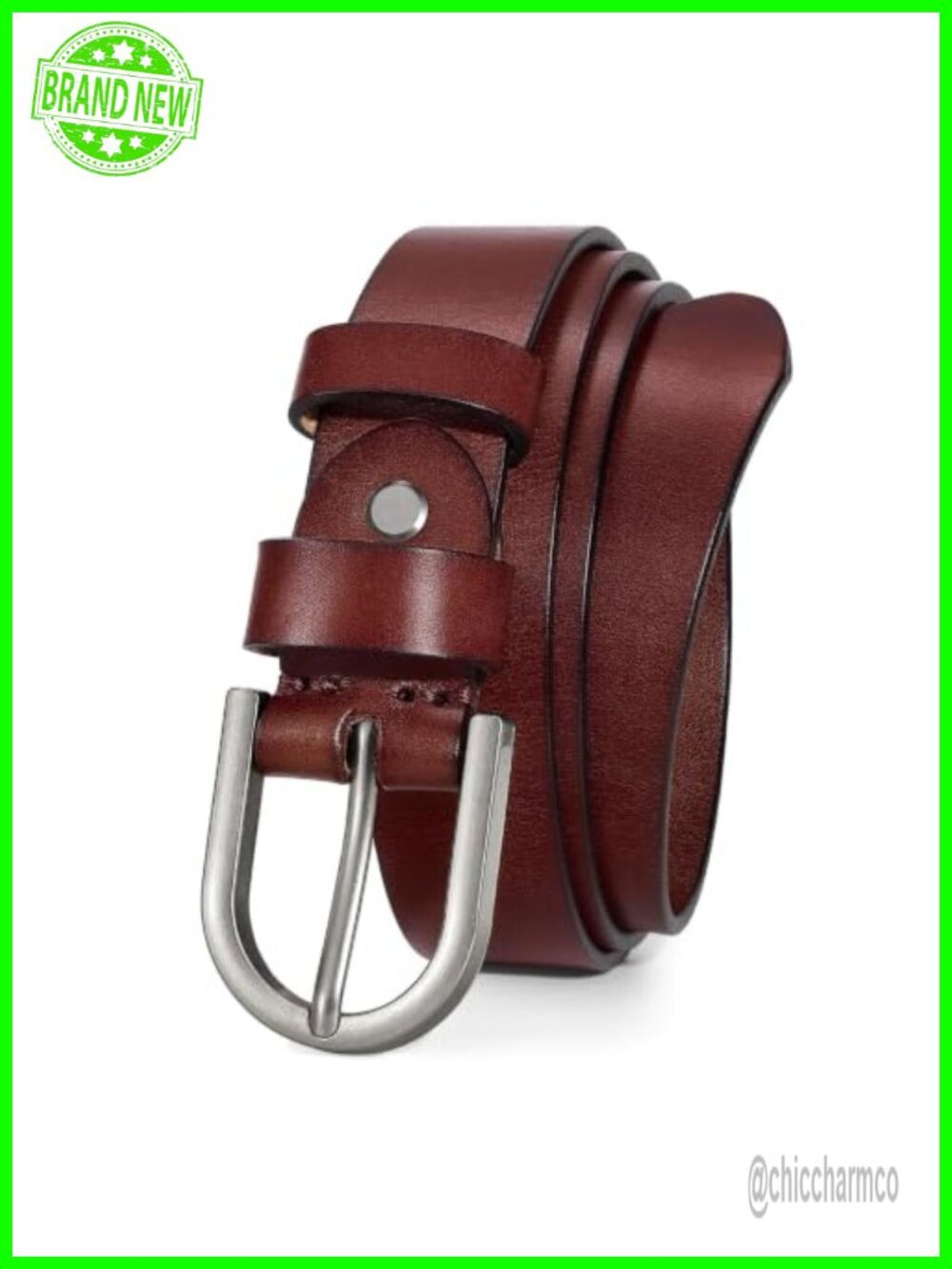 Women's Full Grain Leather Belt with Metal Buckle Vintage Fashion Waist Belt